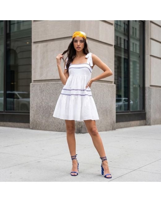 Modenaire White Neutrals Tiered Mini Dress Soft Empire Form