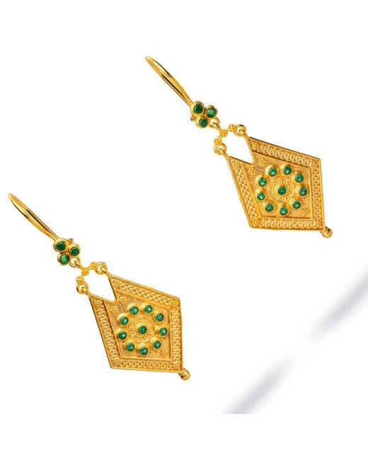 Ebru Jewelry Metallic Vintage Style & Emerald Design Dangle Earrings