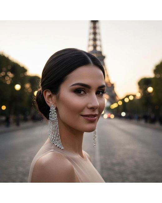 Meraki by Rashmi Bajaj White Fae American Diamonds Chandelier Earrings