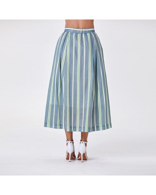 Smart and Joy Green Striped Midi Skirt With Cotton Lining