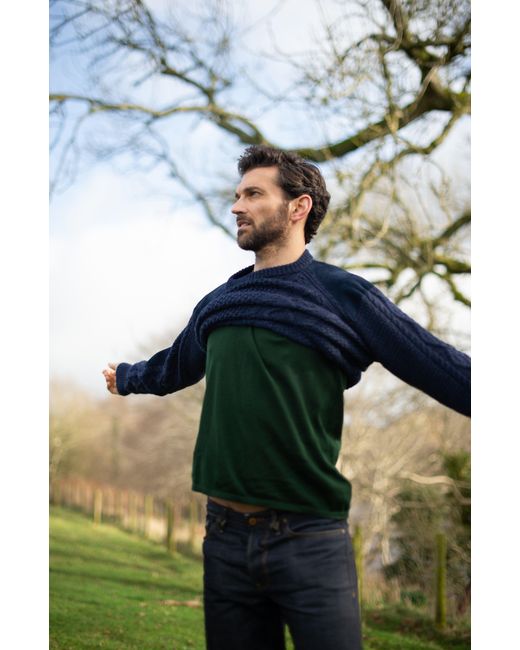 Paul James Knitwear Blue Chunky Merino Wool Archiee Shooting Jumper for men