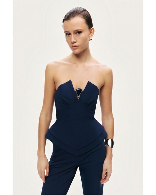 Nocturne Blue Strapless Sculpted Bustier Top