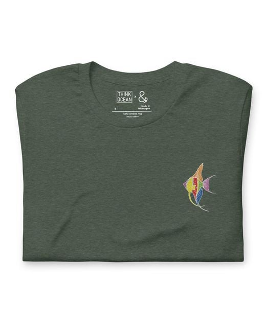 Anchor and Crew Green Forest Think Ocean Fish Fluorescence Cotton Embroidered T-Shirt