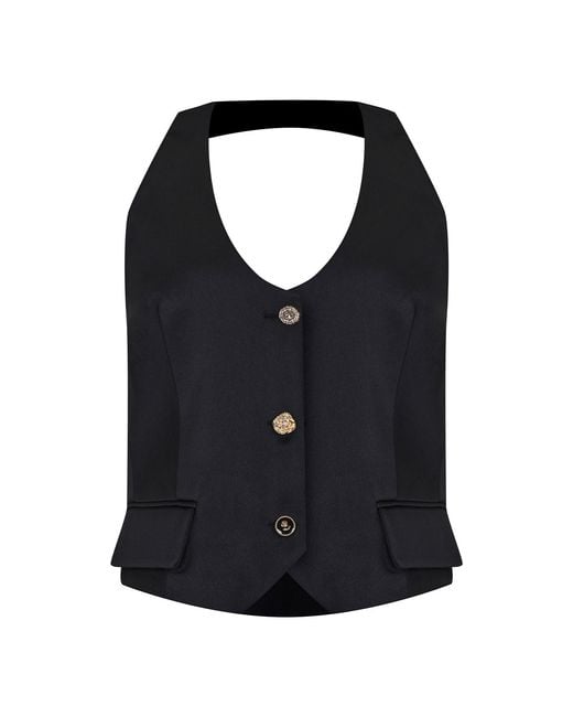 Malo Black Satin Halter Neck Vest