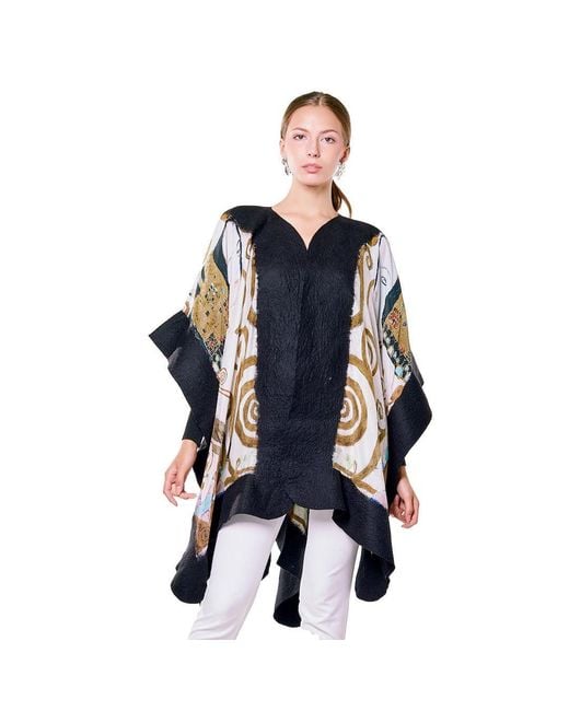Lumina Eligma Black Poncho Mulberry Silk & Merino Handmade Felt
