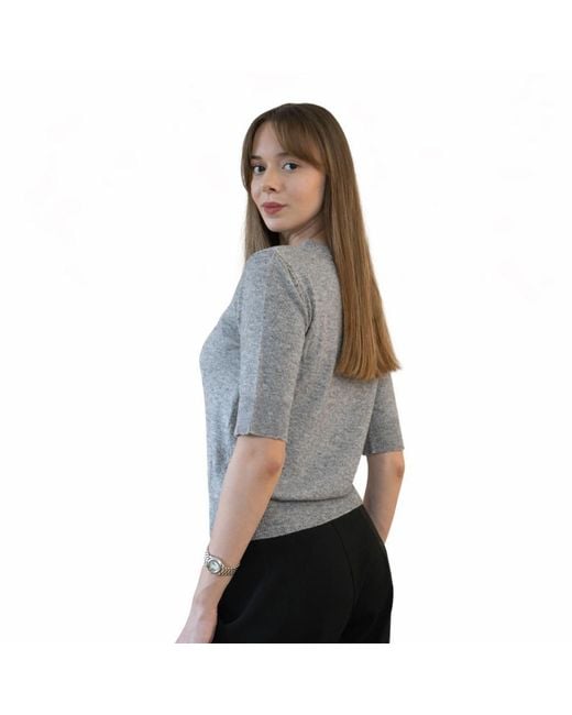 Nuvv Collection Gray Short Sleeve Wool & Cashmere Blend Sweater – Premium Italian Yarn