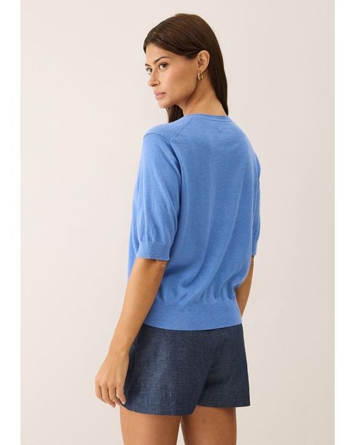 Loop Cashmere Blue Crew Neck Short Sleeve Sweater