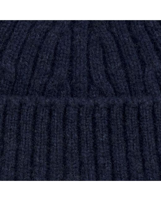 Paul James Knitwear Blue Midweight Lambswool Polperro Fisherman Beanie for men