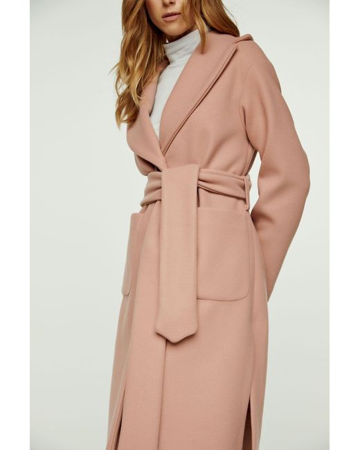 Conquista Pink Long Colour Faux Mouflon Coat With Belt