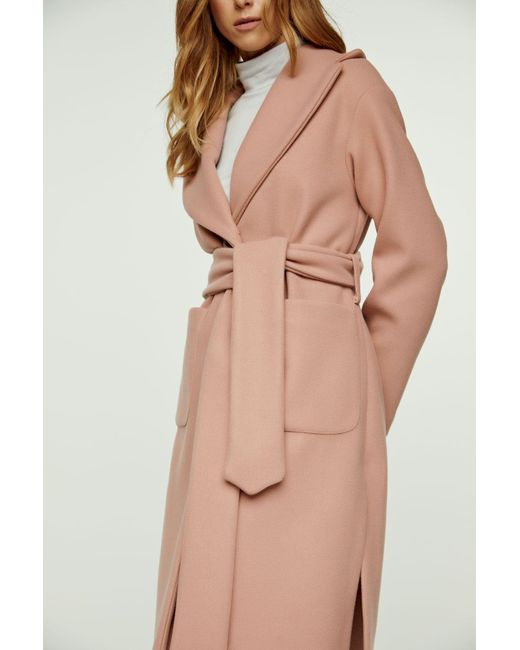 Conquista Pink Long Salmon Colour Faux Mouflon Coat With Belt