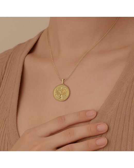 Vanimy Metallic Promised Land Tree Of Life Amulet Coin Medallion Necklace
