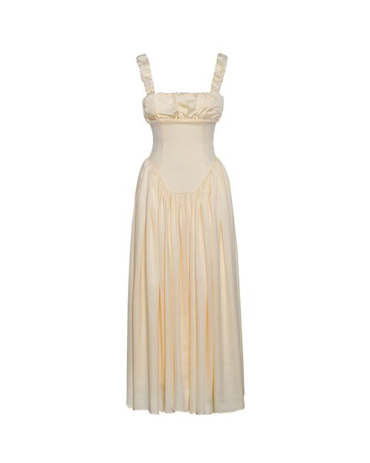 Miss Circle New York Natural Neutrals Noreen Egg Satin Drop Waist Maxi Sundress