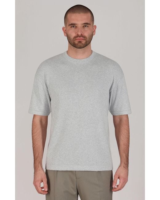 Paul James Knitwear Gray Lightweight Cotton Ewan Oversized Knitted T-Shirt for men