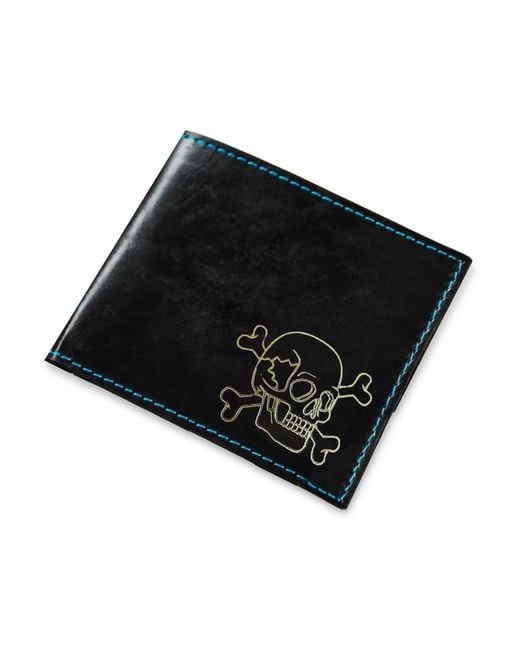 VIDA VIDA Black Skull Leather Card Wallet for men