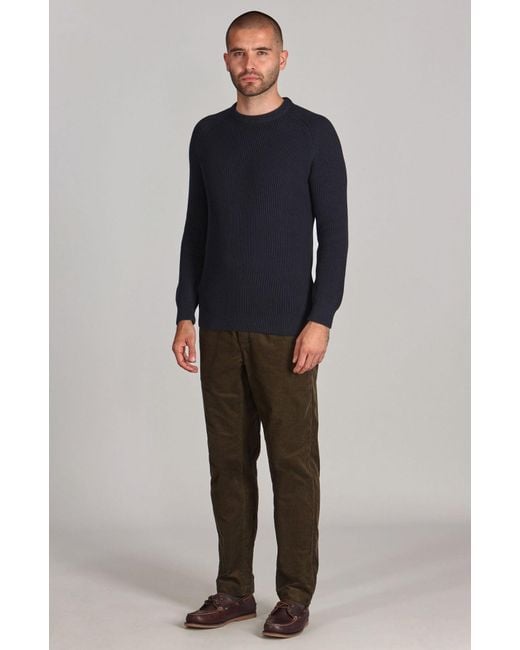Paul James Knitwear Blue Midweight Cotton Logan Ribbed Crew Neck Jumper for men