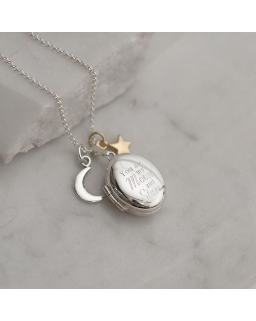 Lime Tree Design Metallic Engraved Locket 'You Are My Moon And Stars' Sterling Necklace