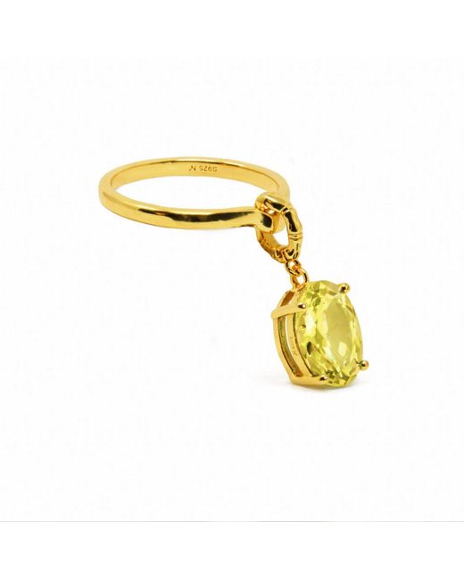 NASI SILVER Yellow Crystalis Dancer Dangling Ring- Lemon Quartz