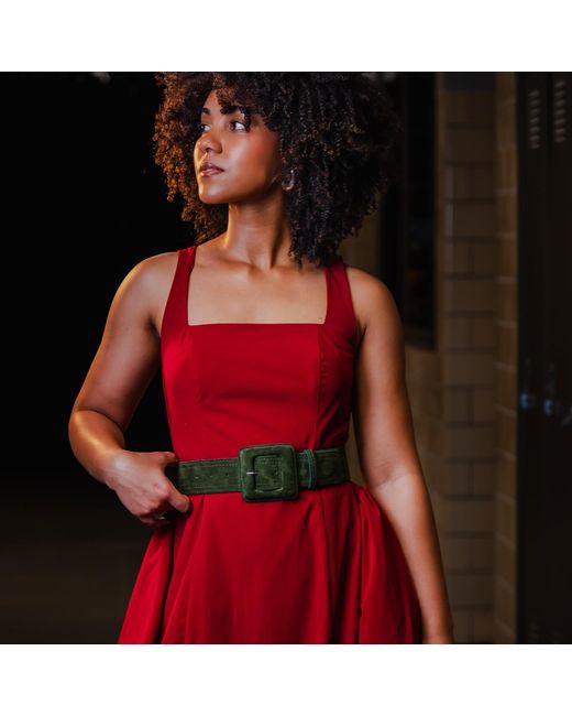 BeltBe Green Suede Square Buckle Belt
