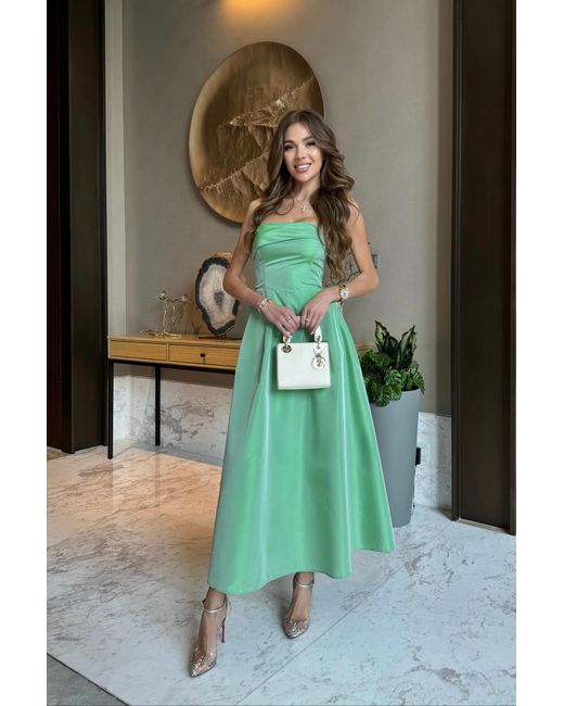 POST MERIDIEM Green Midi Dress With Turn-Up
