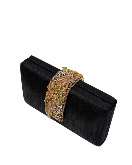 Simitri Black Heirloom Beaded Fringe Clutch