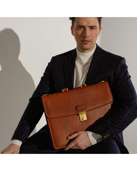 Time Resistance Brown Leather Briefcase for men