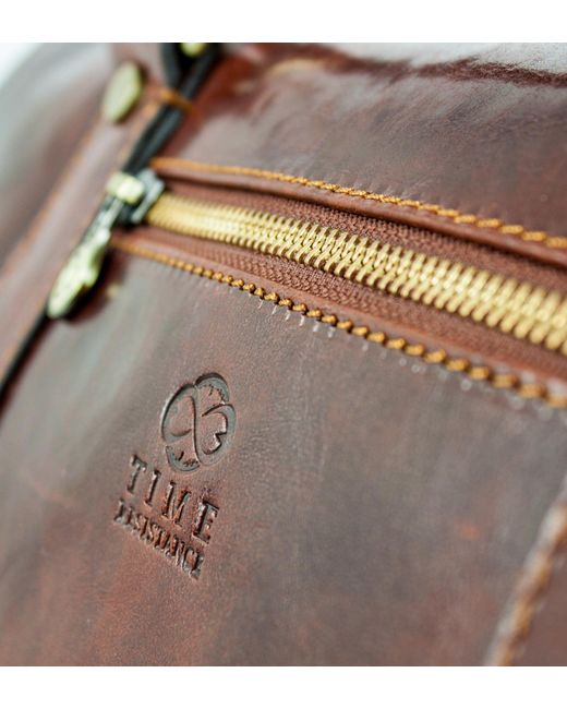 Time Resistance Brown Small Leather Overnight Bag, Duffel Bag