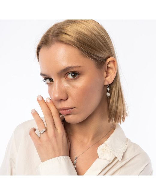 Spero London Metallic Sterling Rhombus 3D Pearl Earrings