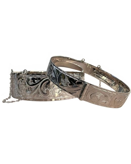 Lime Tree Design Metallic Wide Hand Engraved Vintage Style Bangle Sterling