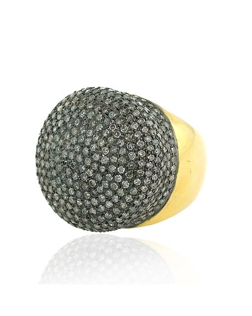 Artisan Multicolor 14k Yellow Gold & Silver With Natural Diamond Dome Ring