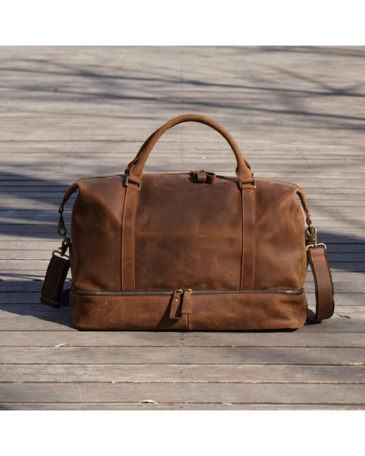 Touri Brown Leather Weekend Bag With Suit Compartment for men