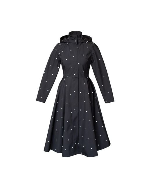 RainSisters Black Fitted & Flared Coat With Detachable Hood: Timeless Polka Dots