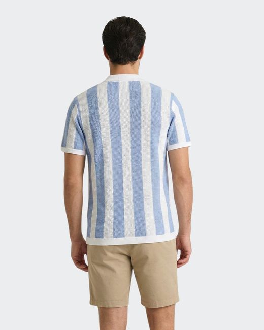 Vustra Blue Ocean Breeze Stripe Flatknit Camp Shirt for men
