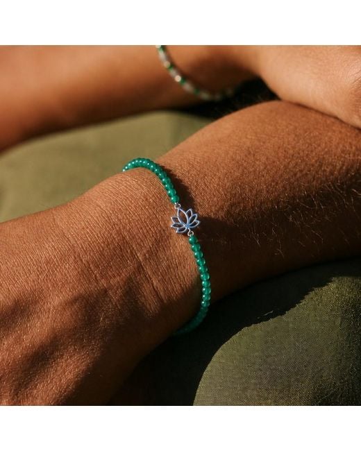 Zohreh Green Lotus Flower Beaded Bracelet Sterling