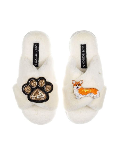 Laines London Metallic Neutrals Classic Laines Slippers With Paw & Peach The Corgi Brooches