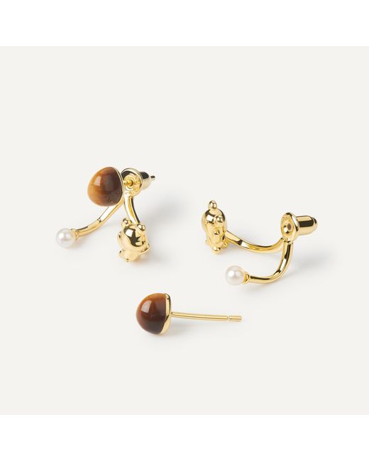 Freqnc Atelier Metallic Cuddly Bear Earrings Moonstone Ear Jackets