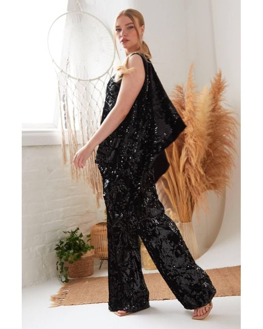 Sarvin Black Sequin Flared Trousers