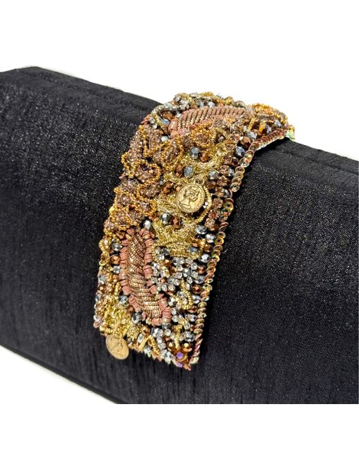 Simitri Black Heirloom Beaded Fringe Clutch