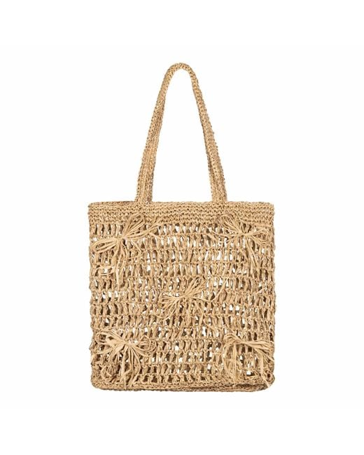 SUNSHINE TIENDA Metallic Neutrals Raffia Ribbon Bag