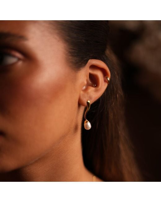 Ebru Jewelry Metallic Wave Vermeil Pearl Drop Statement Earrings