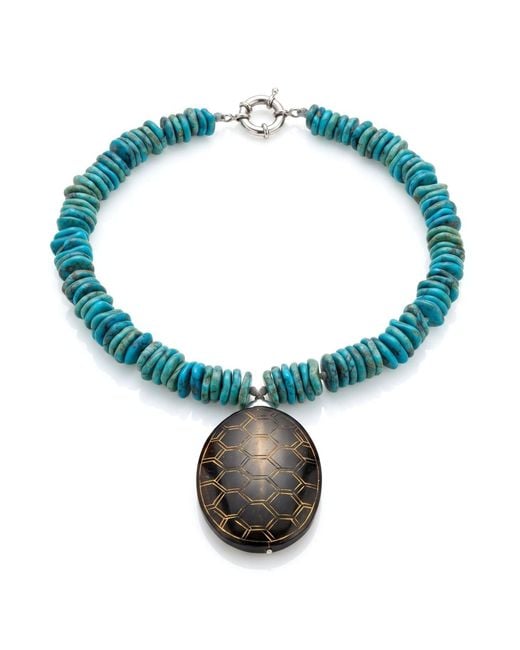 Jaredjamin Blue Solana Howlite & Carved Jade Pendant Collar Necklace