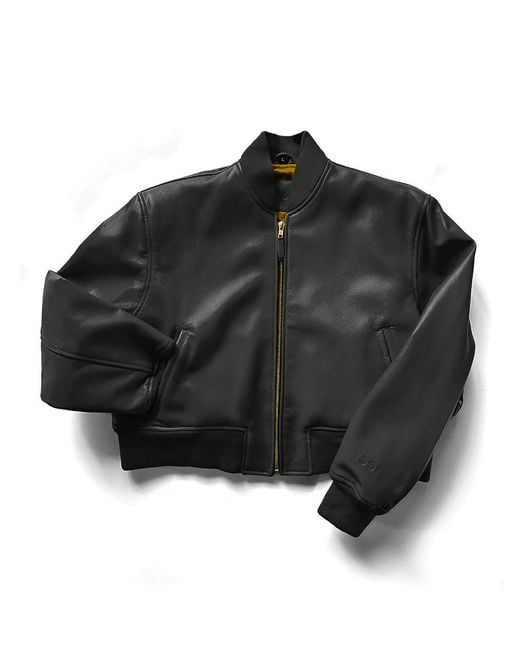 COOL Creative Black Crop Leather Bomber Jacket