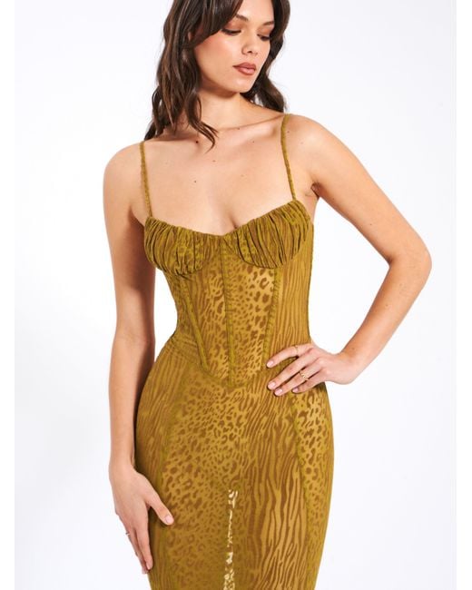 Miss Circle New York Green Ulani Burnout Velvet Detail Mesh Maxi Dress