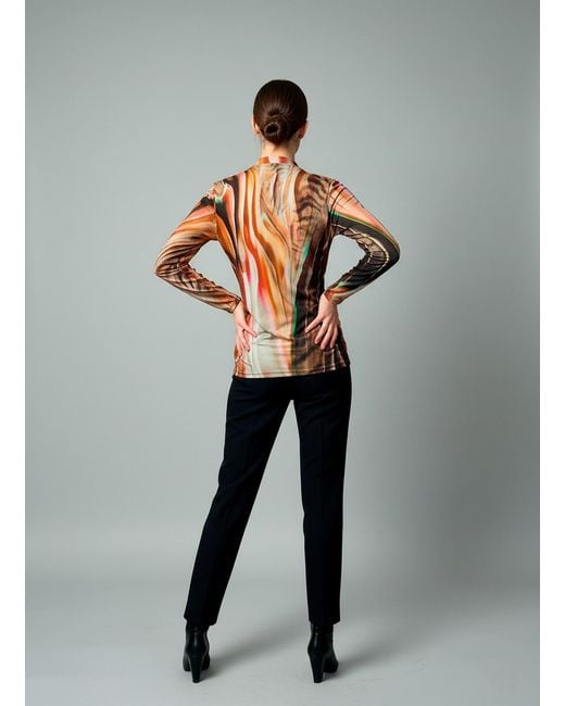 Conquista Orange Abstract Marbled Print V-Neck Long-Sleeve Top