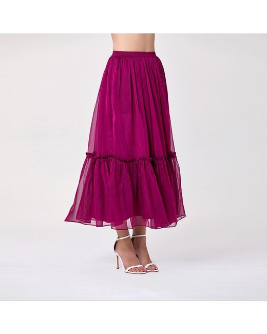 Smart and Joy Purple Boho-Style Ruffled Skirt With Elastic Waistband