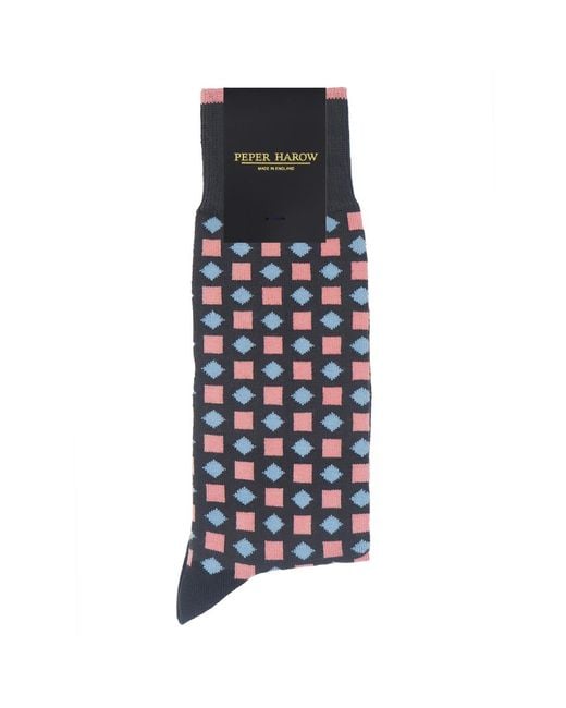 Peper Harow - Made in England Blue Diamonds Socks for men