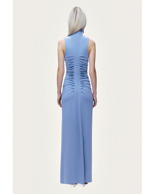 Nocturne Blue Ruched High-Neck Maxi Dress