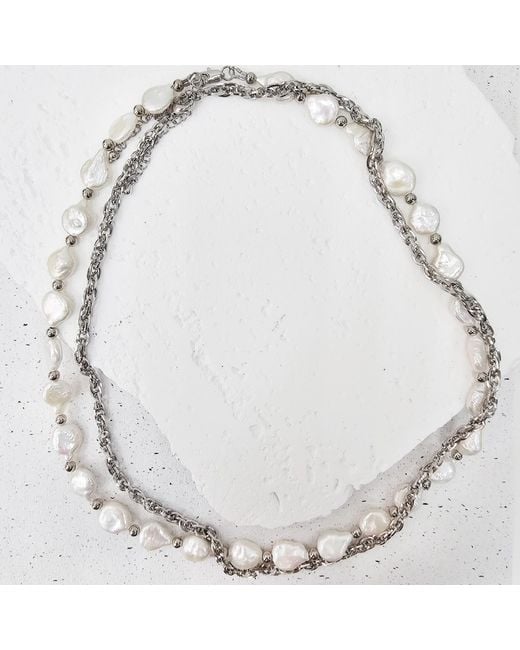Farra Metallic Irregular Freshwater Pearls With Sterling Necklace for men