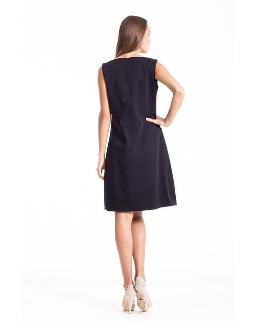 Conquista Blue A Line Contrast Detail Dress