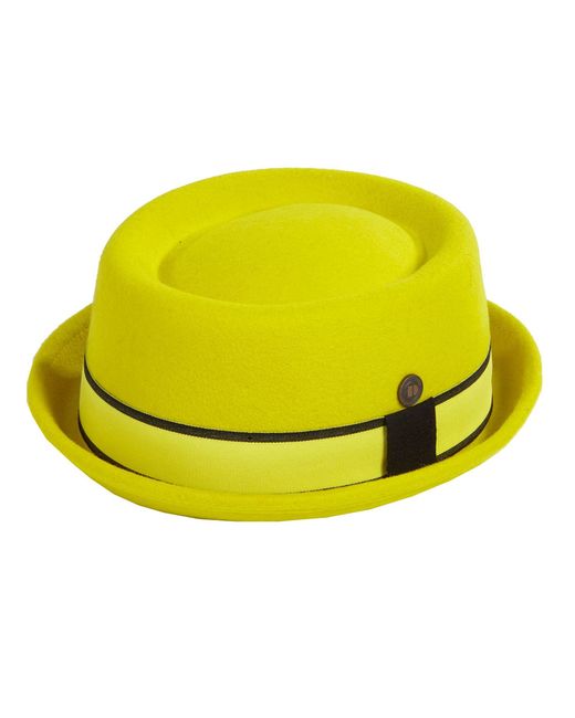 Dasmarca Hats Yellow Leo Citrine Felt Skimpy Brim Short Brim Rude Boy Mod Style Porkpie Hat for men