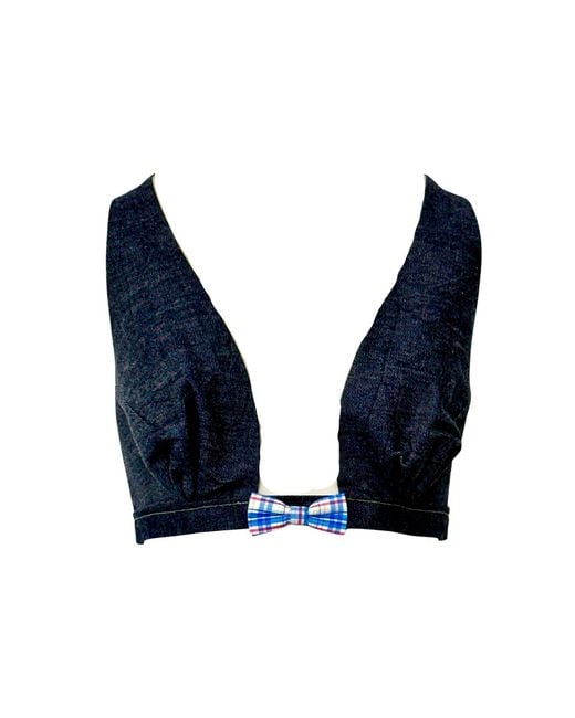 Couture to Your Door Blue Denim Cropped Top With Mini Bow Tie
